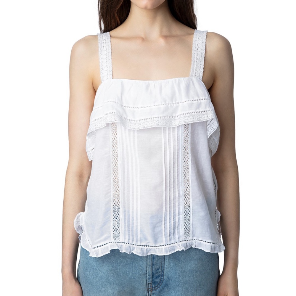 NEW Zadig & Voltaire White Cya Lace Ruffled Camisole Top NWT BNWT Size Medium